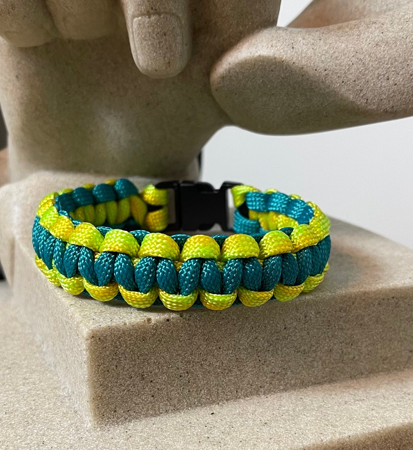 Cobra Style - Paracord Bracelet - Teal and Lemon Lime Colors - Made to Order – Plastic - Metal Buckle - Show Your Team Spirit