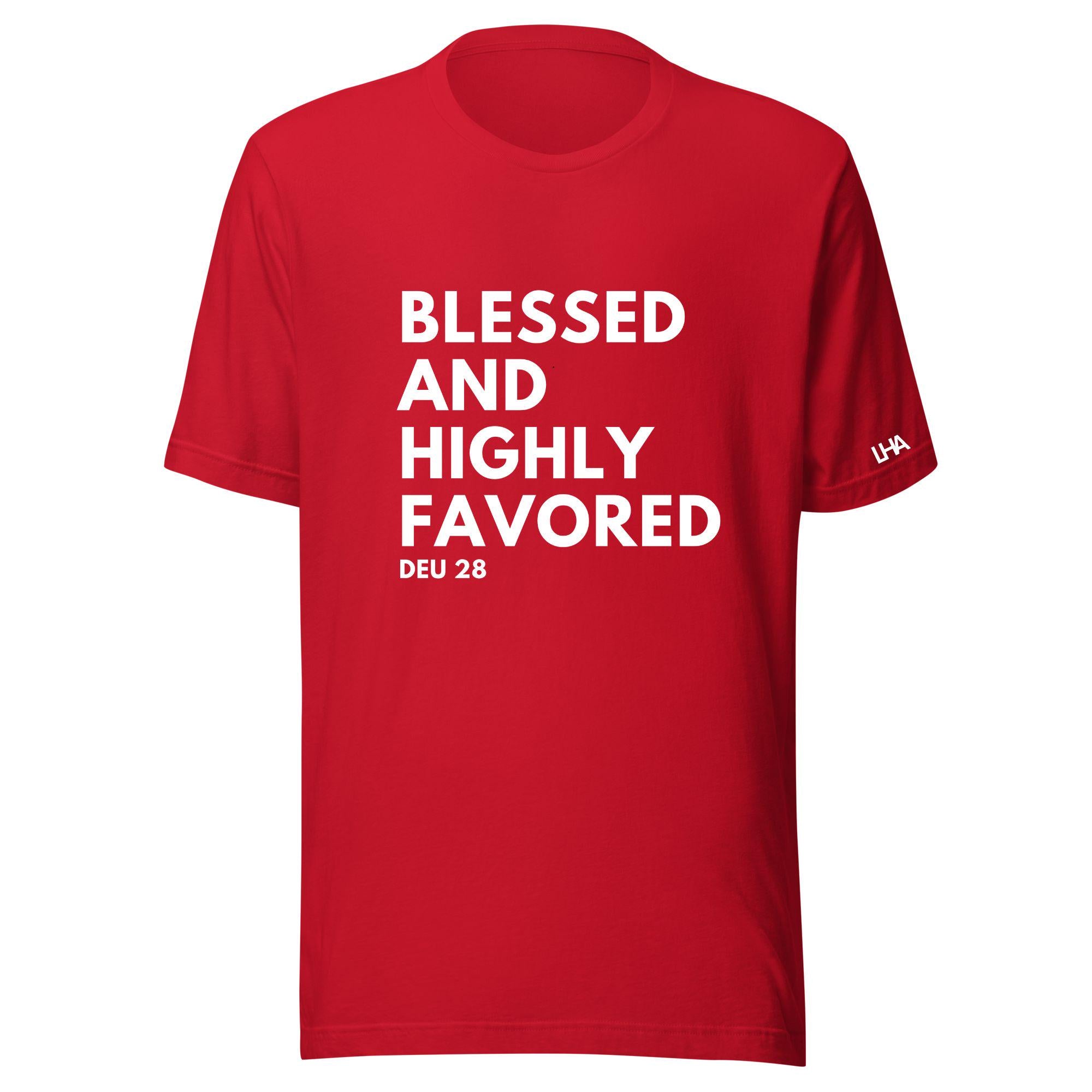 Blessed and Highly Favored T-Shirt - Text Style - Christian Shirt - Bible Verse T-Shirt Gift - Unisex Gift - Gift for Him - Gift for Her
