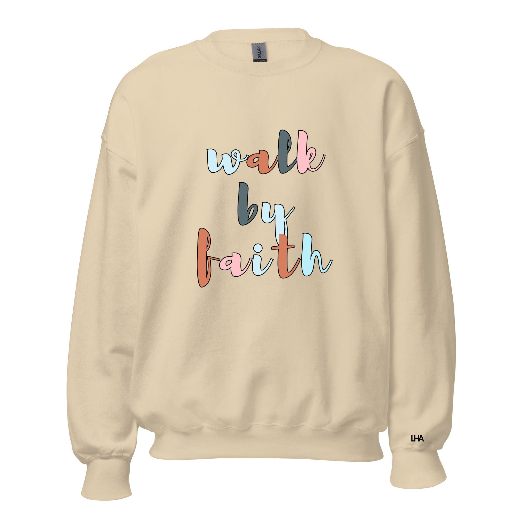 Walk by Faith - Boho Color - Christian Sweatshirt Bible Verse Shirt, Gift for Mom, Gift for Dad, Gift for Her, Gift for Him