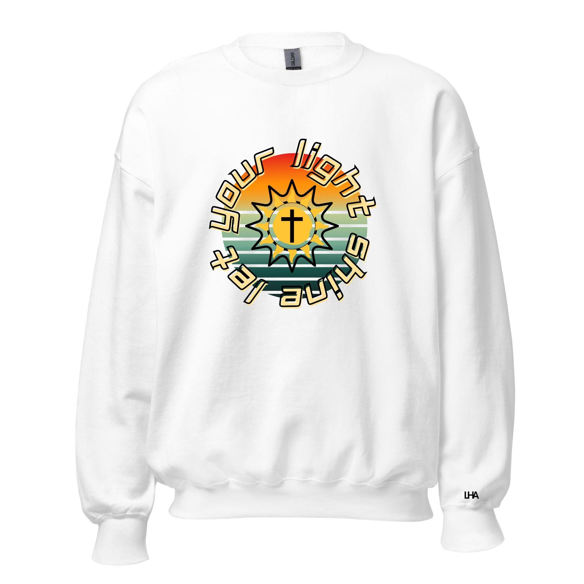 Let Your Light Shine - Sunburst Style - Christian Sweatshirt Bible Verse Shirt, Gift for Mom, Gift for Dad, Gift for Her, Gift for Him