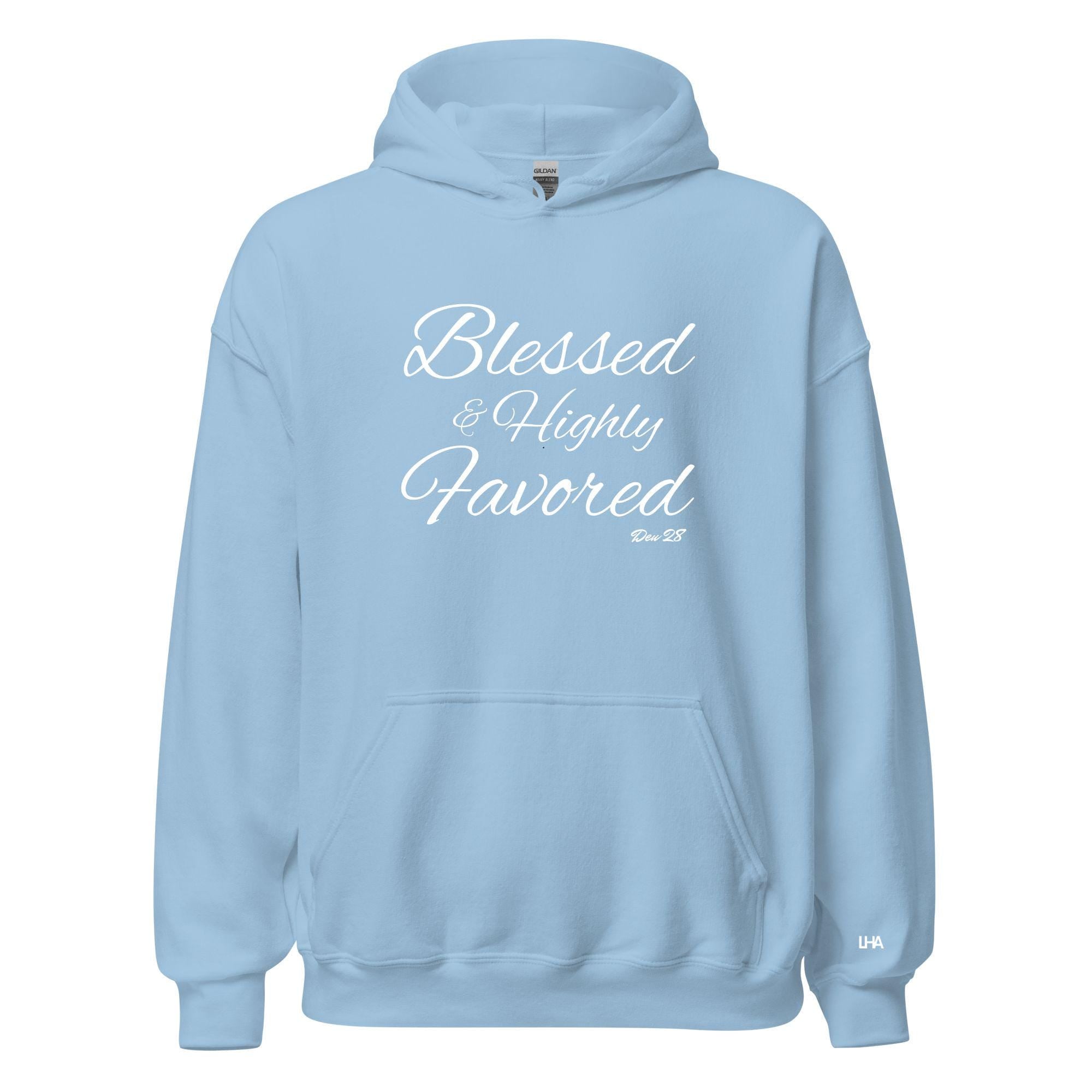 Blessed and Highly Favored, Cursive Style,Hoodie, Christian Shirt, Bible Verse Shirt, Gift for Mom, Gift for Dad, Gift for Her, Gift for Him