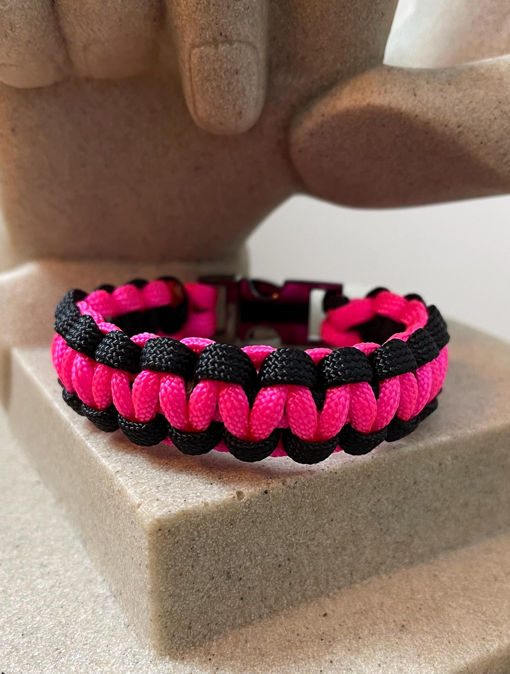 Cobra Style - Paracord Bracelet - Neon Pink - Black Color - Made to Order – Plastic - Metal Buckle – Show Your Team Spirit