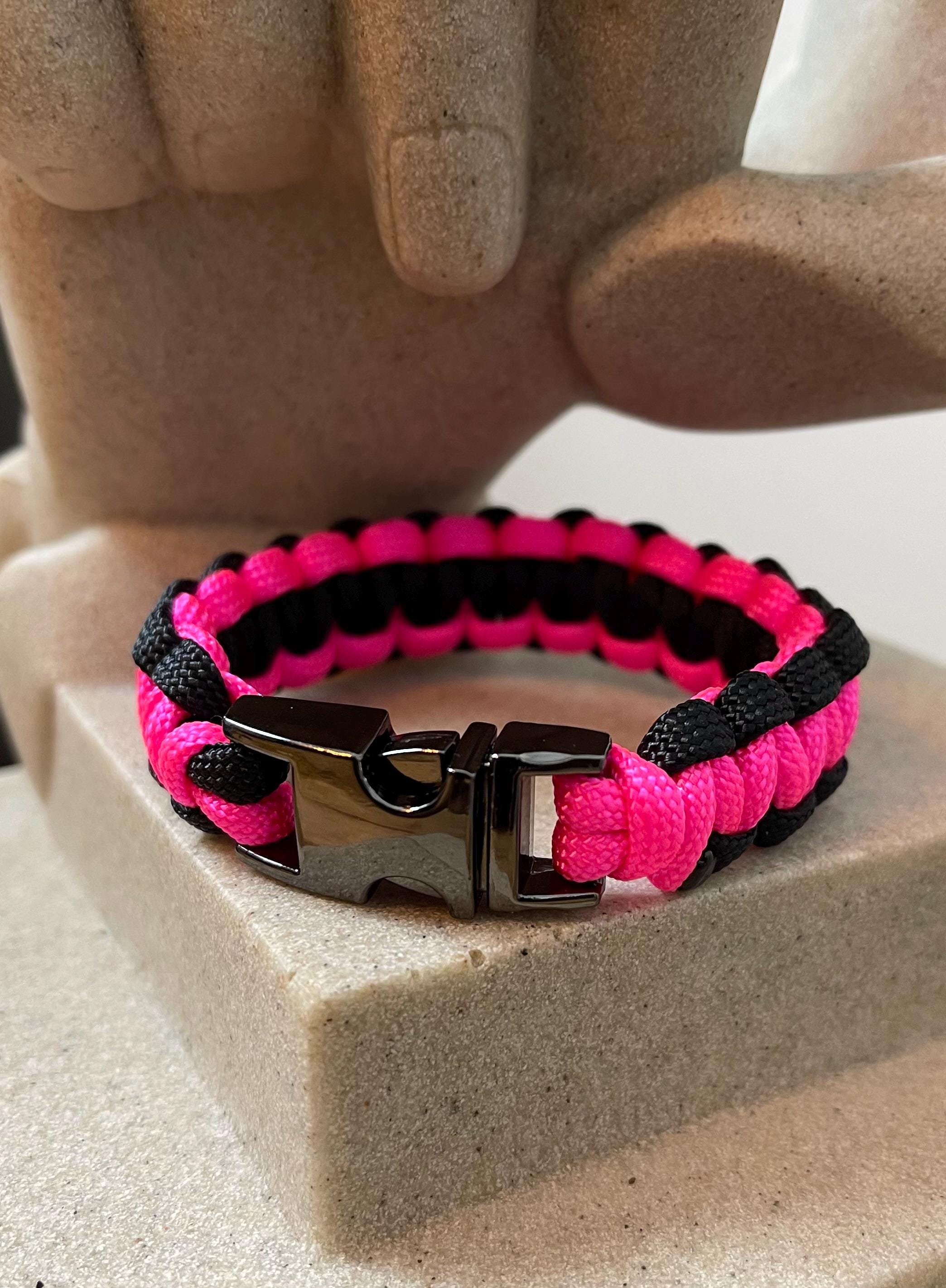 Cobra Style - Paracord Bracelet - Neon Pink - Black Color - Made to Order – Plastic - Metal Buckle – Show Your Team Spirit