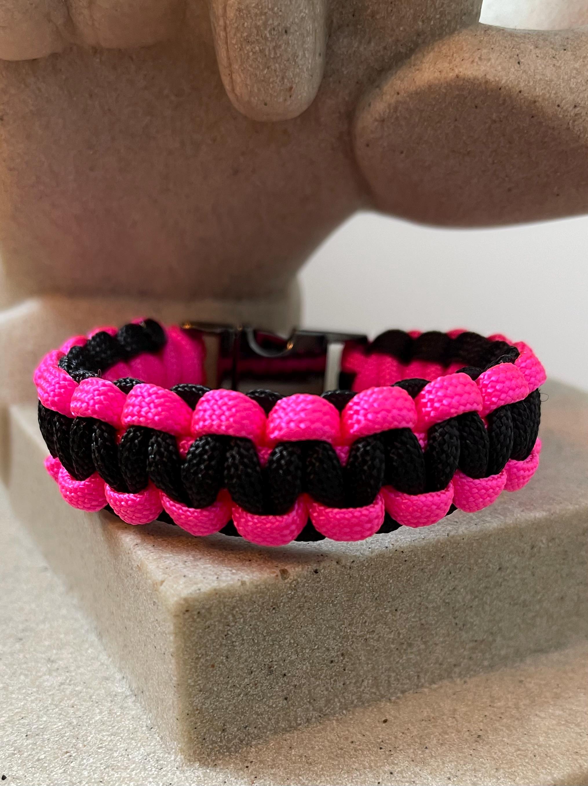 Cobra Style - Paracord Bracelet - Black - Neon Pink Color - Made to Order – Plastic - Metal Buckle - Show Your Team Spirit
