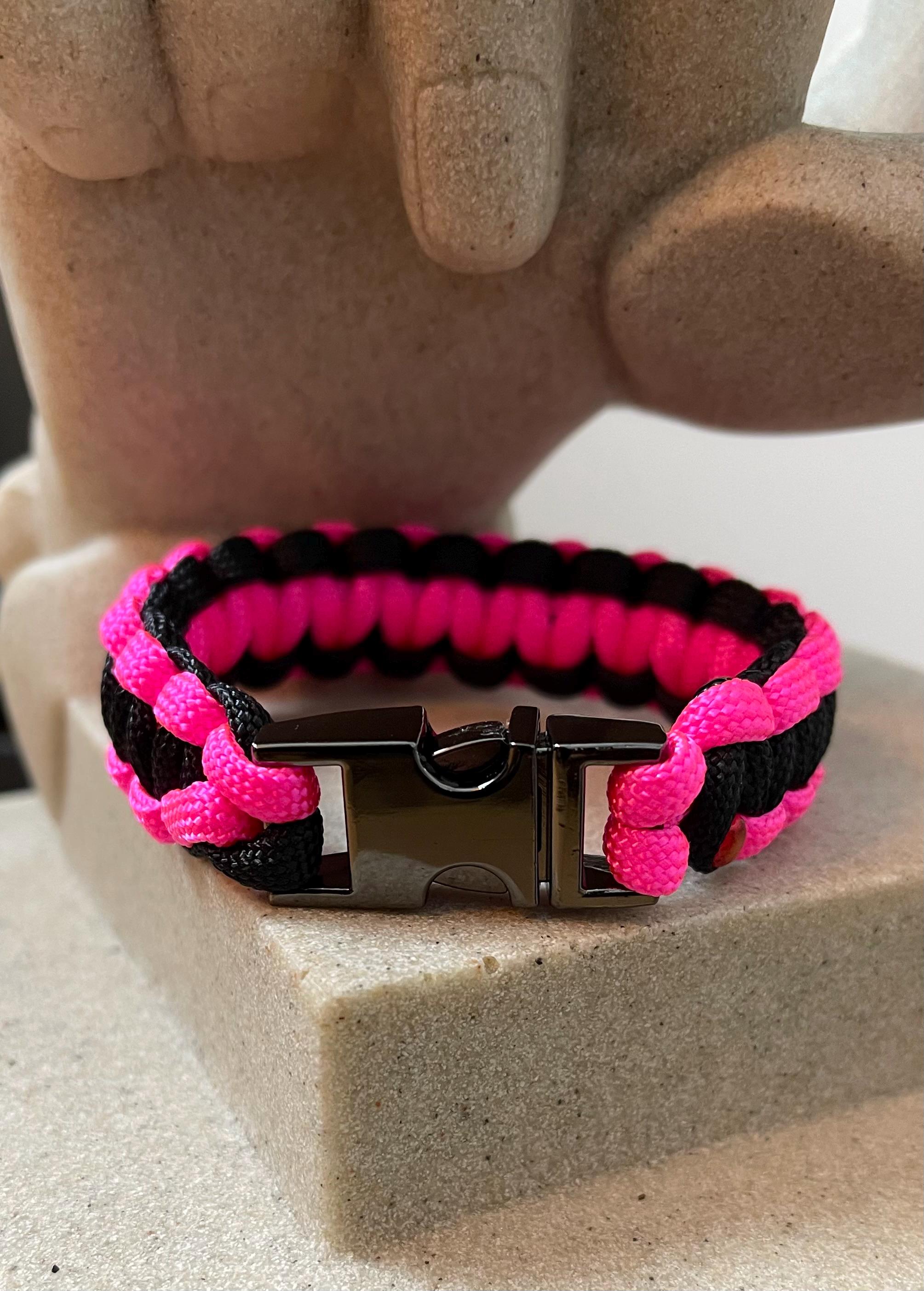 Cobra Style - Paracord Bracelet - Black - Neon Pink Color - Made to Order – Plastic - Metal Buckle - Show Your Team Spirit