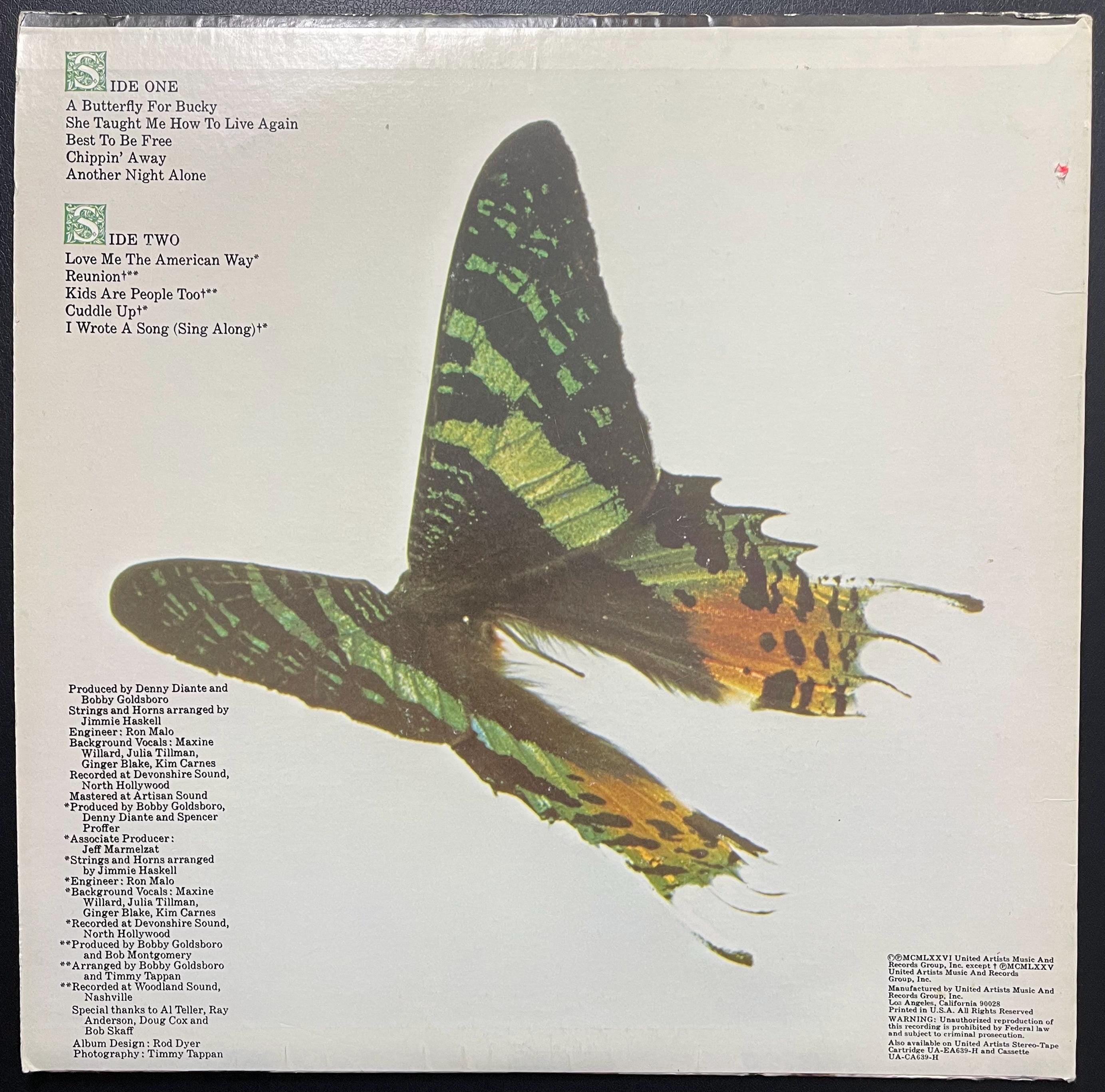 Vintage Vinyl - Bobby Goldsboro - A Butterfly For Bucky - Rock/Vocal/Pop - United Artists Records - 1976 - (UA LA639G) VG+