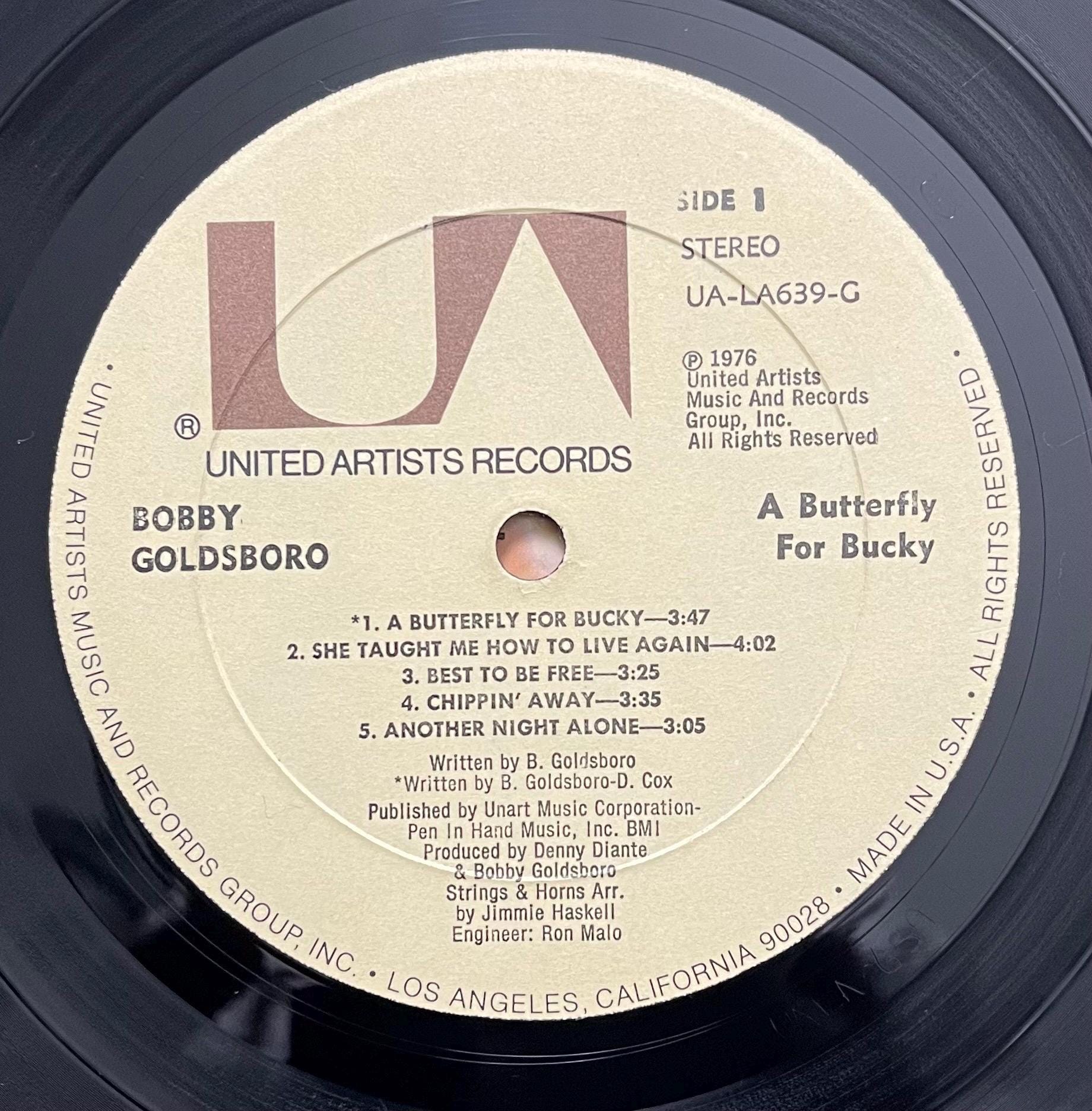 Vintage Vinyl - Bobby Goldsboro - A Butterfly For Bucky - Rock/Vocal/Pop - United Artists Records - 1976 - (UA LA639G) VG+