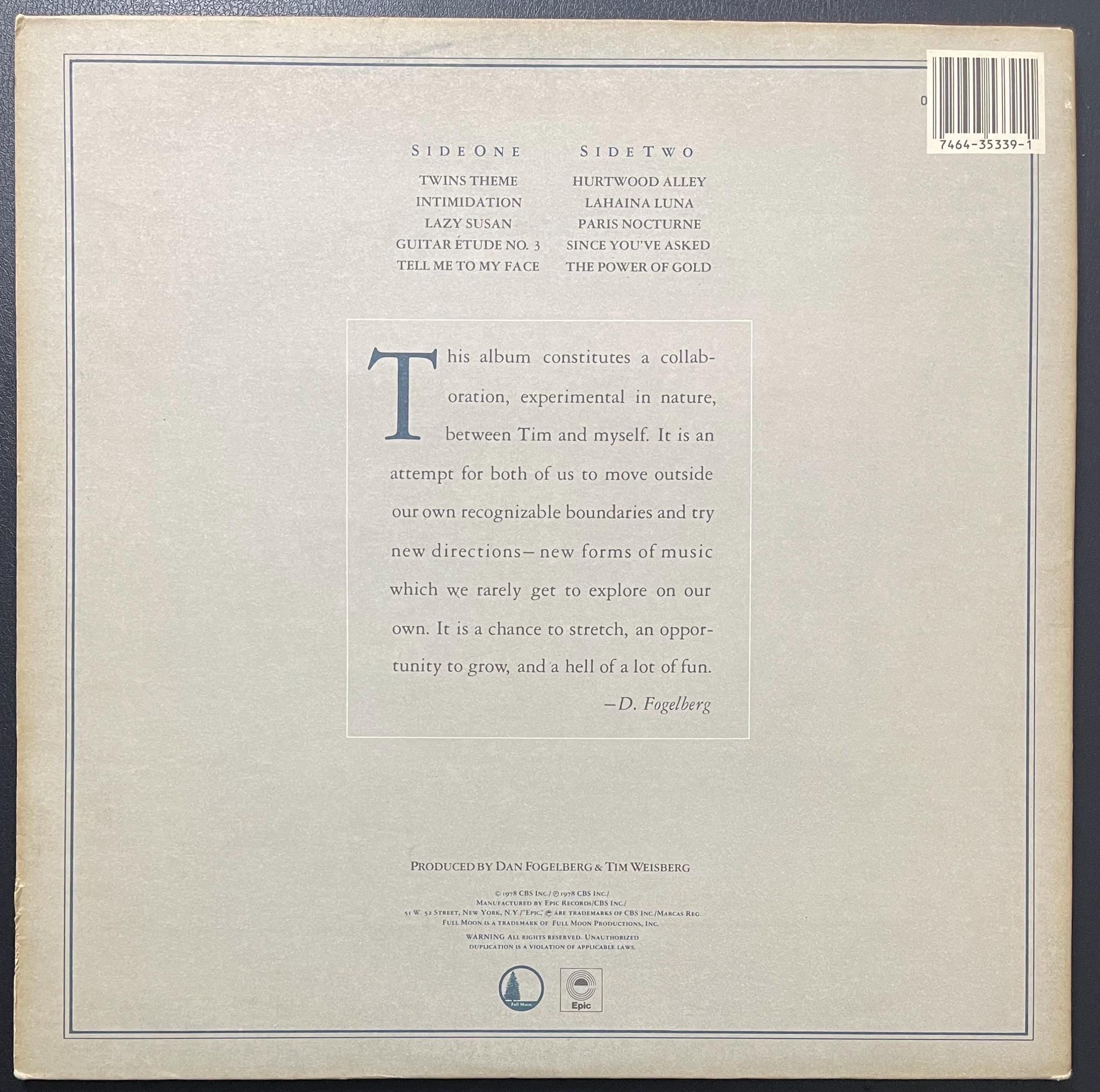 Vintage Vinyl - Dan Fogelberg & Tim Weisberg - Twins Sons Of Different Mothers - Rock/Pop/Soft Rock - Epic Records - 1978 (EPC 82774) - VG+