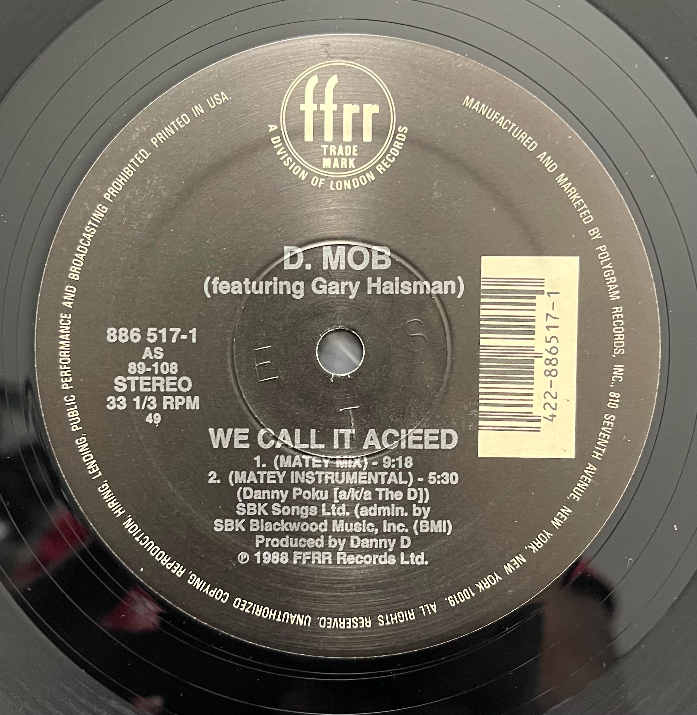 Vintage Vinyl – D Mob - We Call It Acieeed - FFRR Records – 1988 - Acid House/ Electronic/ Netherlands - 12" Vinyl - VG+