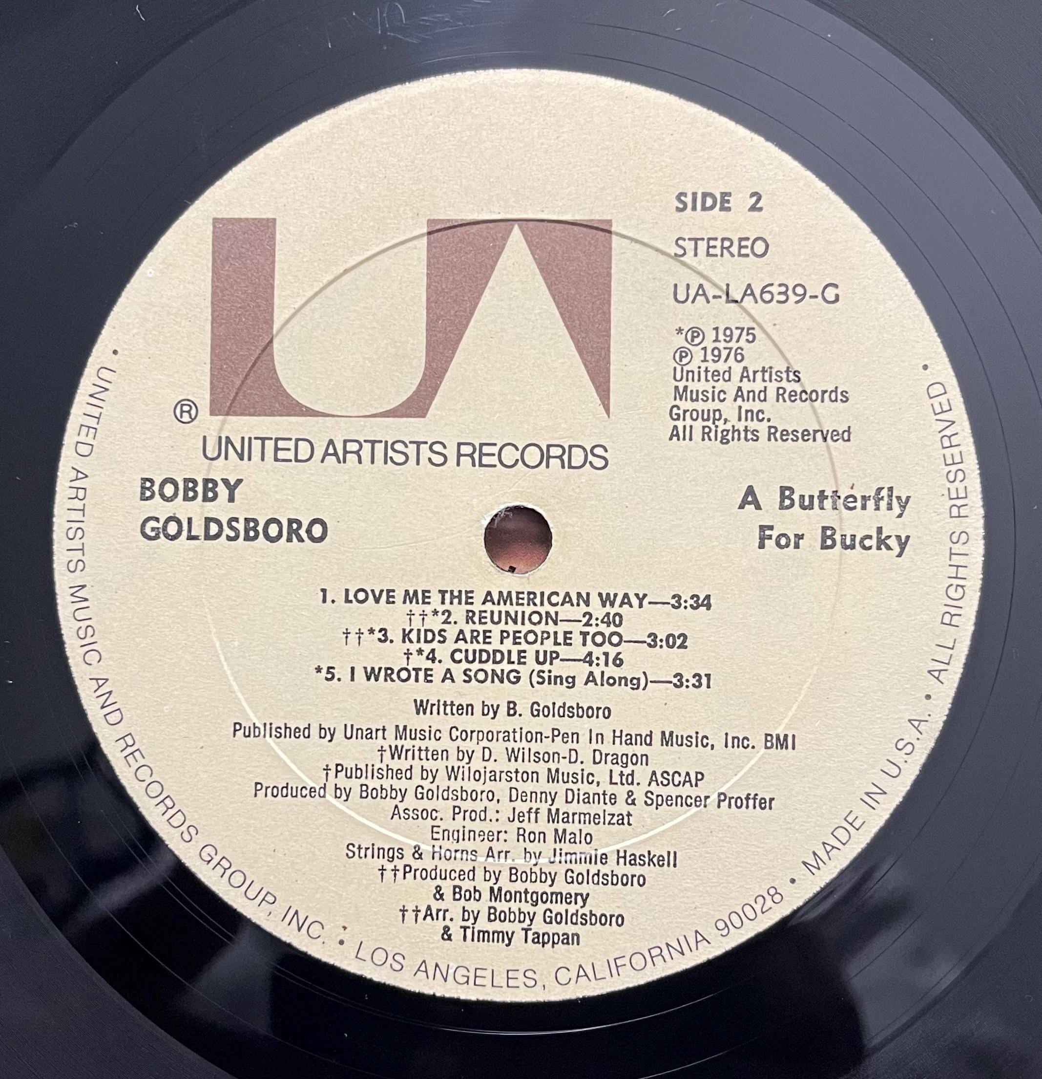 Vintage Vinyl - Bobby Goldsboro - A Butterfly For Bucky - Rock/Vocal/Pop - United Artists Records - 1976 - (UA LA639G) VG+