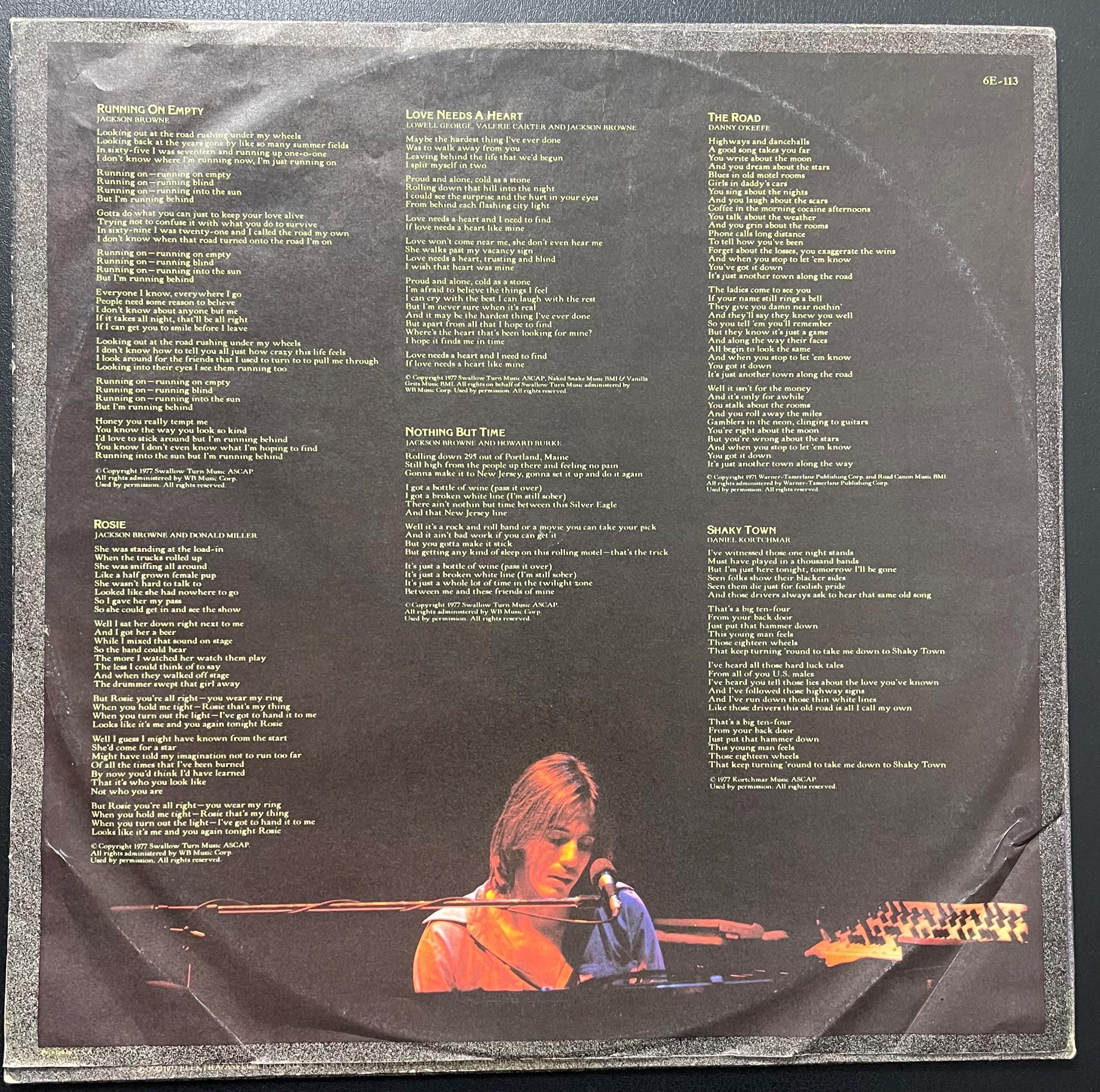 Vintage Vinyl - Jackson Browne - Running On Empty - Rock/Pop/Classic Rock - Asylum Records - 1977 - (AS 53 070) VG+