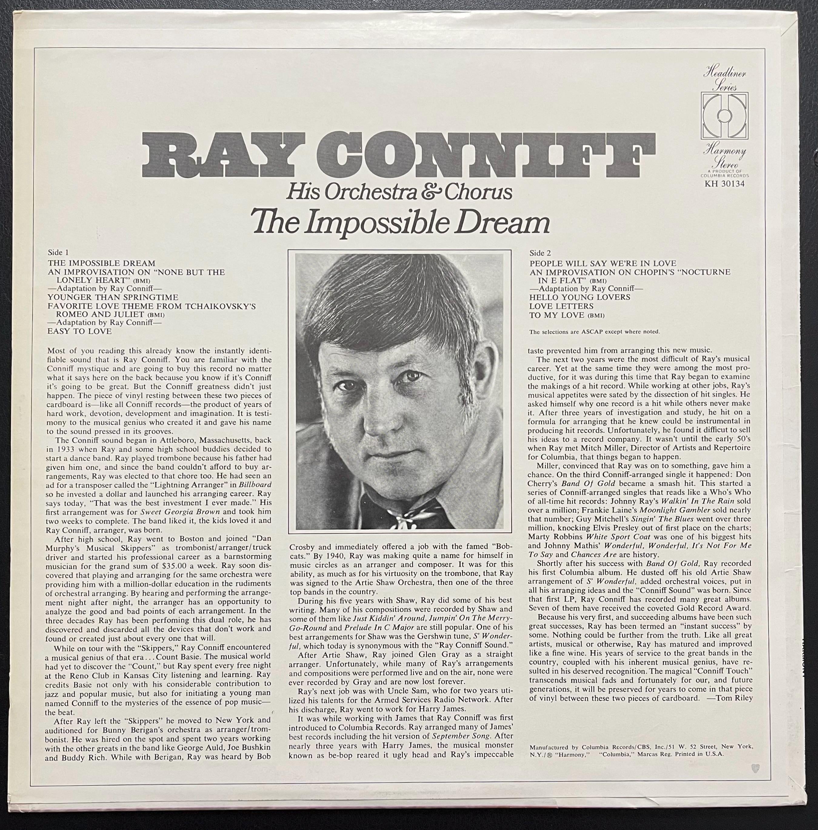 Vintage Vinyl -  Ray Conniff His Orchestra and Chorus - The Impossible Dream - Jazz/Easy Listening - Harmony Records - 1970 - (KH30134) VG+