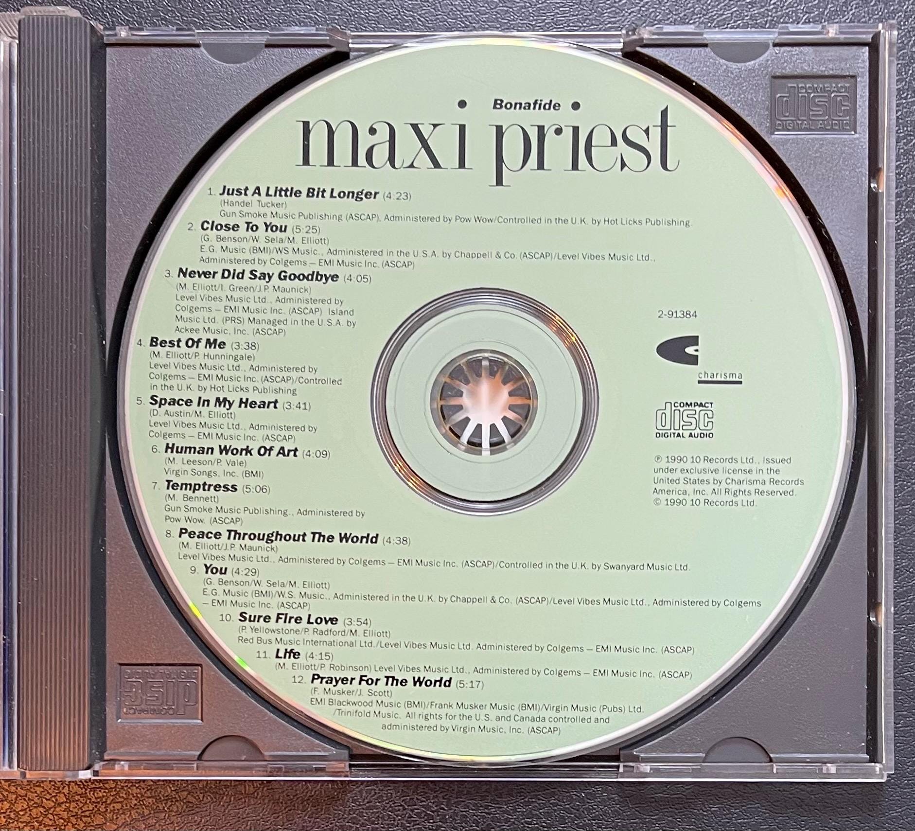 Vintage CD - Maxi Priest - Bonafide - 1990 - Pop/Reggae/Soul - Charisma Records - 2-91384 - VG+