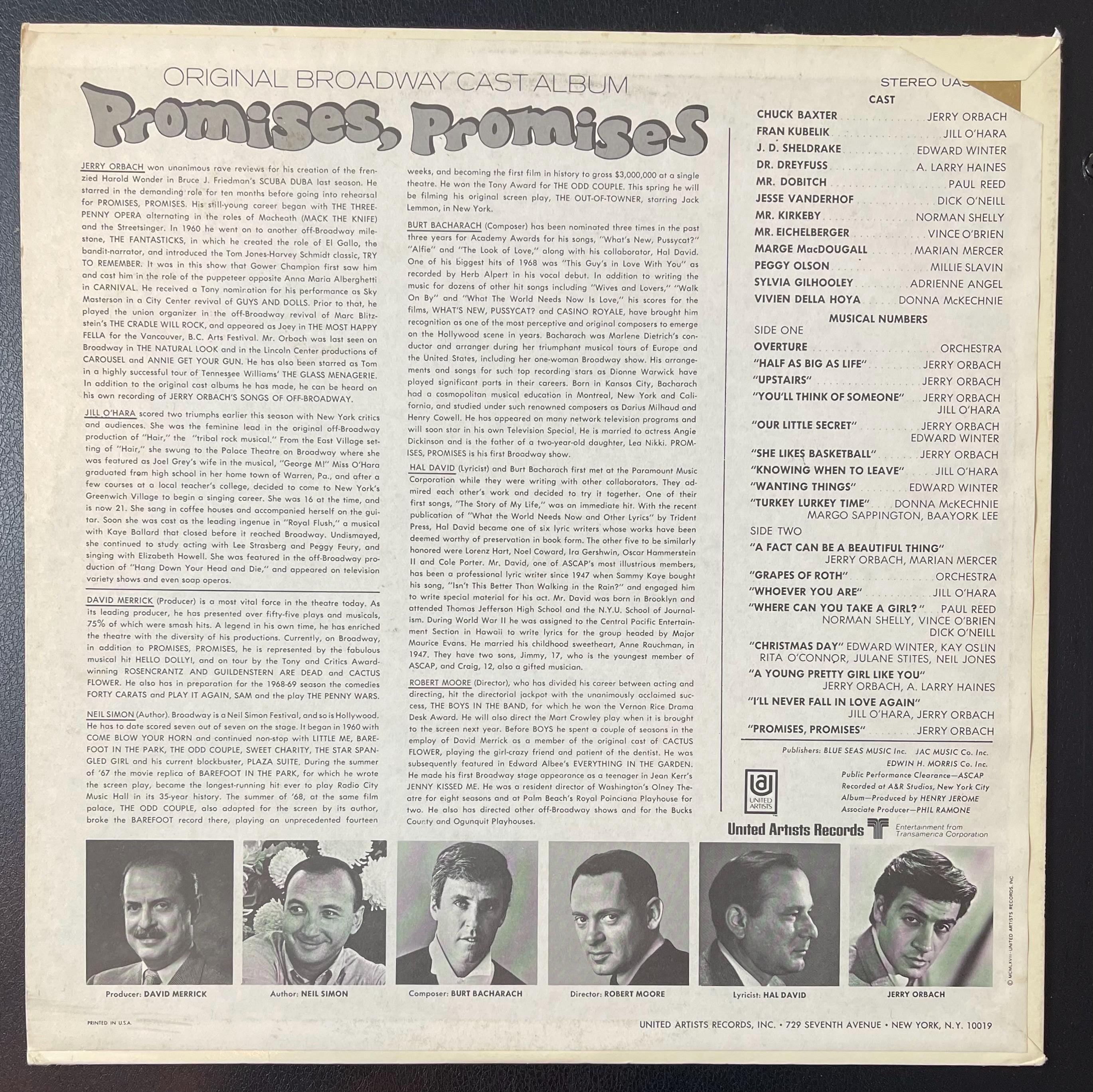 Vintage Vinyl - David Merrick - Promises, Promises - UAS 9902 - United Artists Records - Stage & Screen - Musical – 1968 - VG+ / Vinyl Album