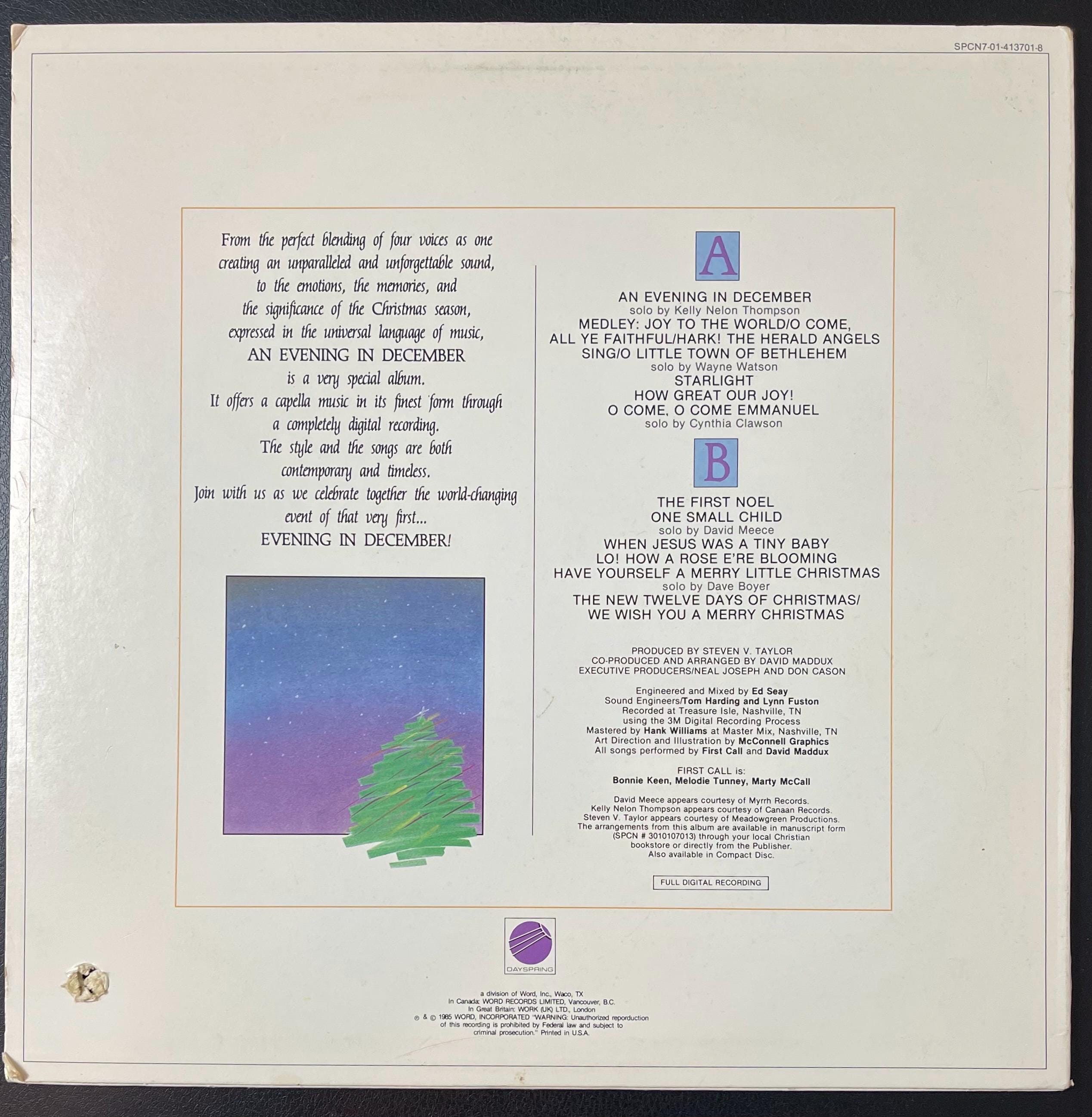 Vintage Vinyl - Steven V Taylor - An Evening In December - Day Spring Records - Jazz/Pop/ Holiday – 1986 - VG+ / Vinyl Album