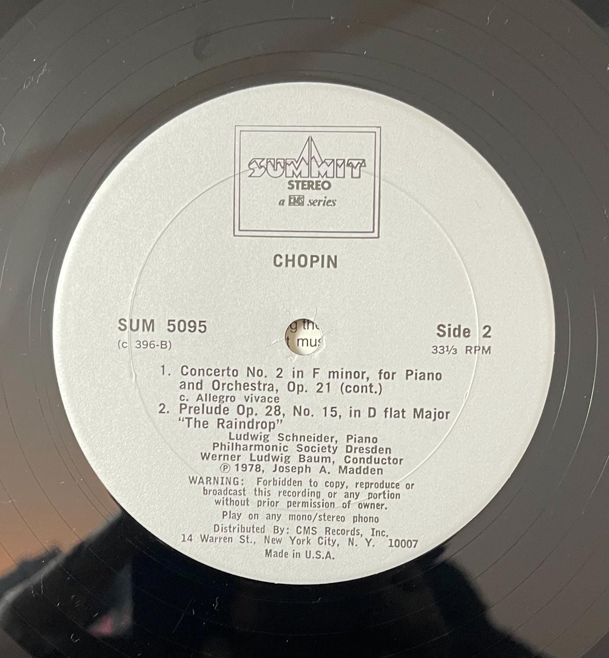 Vintage Vinyl - Chopin Concerto No.2 - Werner Ludwig Baum - Summit Records - Classical – 1978 - VG+ / Vinyl Album