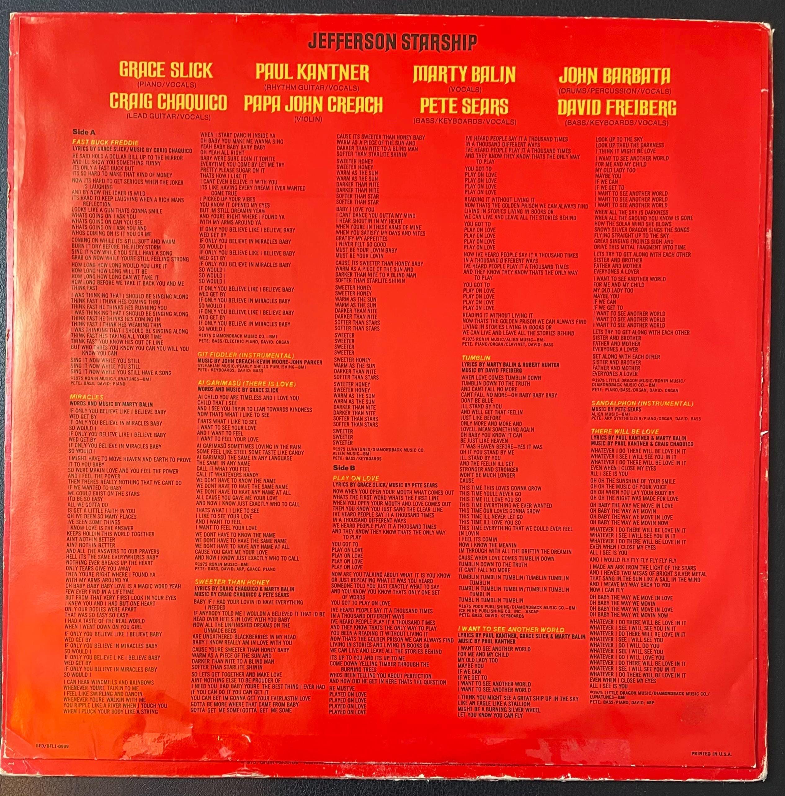 Vintage Vinyl - Jefferson Starship - Red Octopus - Rock/Classic Rock - Grunt Records - FTR 2002 - 1975 - VG+